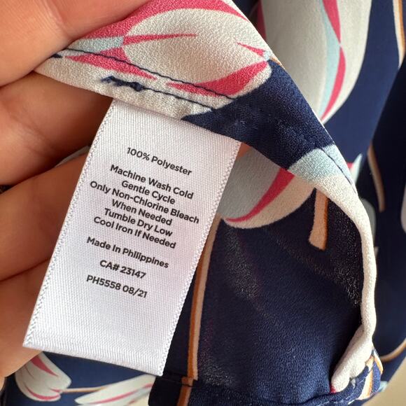 Talbots Tulips Ruffle Trim Popover Top Blue Button Front Long Sleeve Sz M - Picture 6 of 8